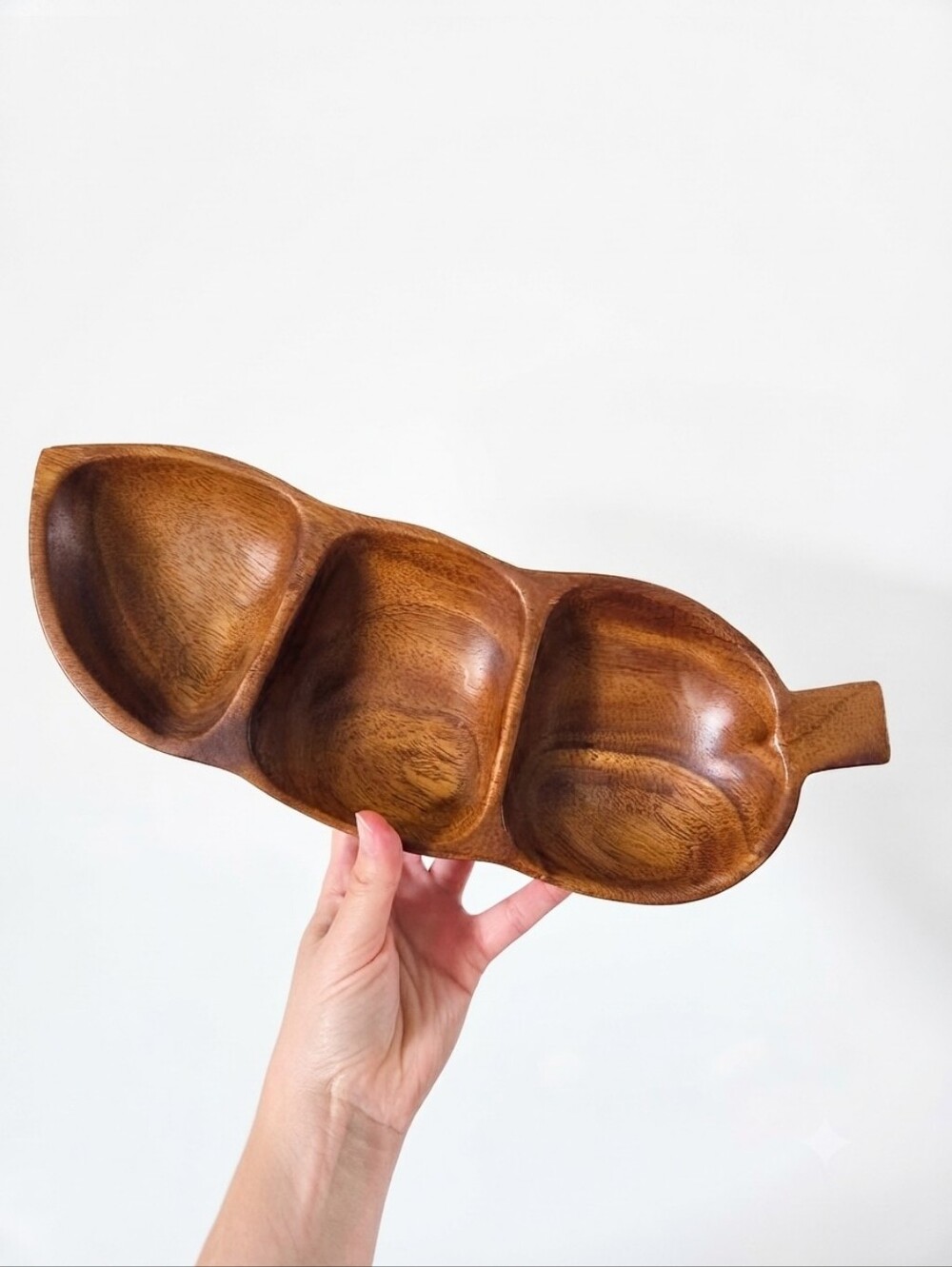 Vintage Mid-Century Monkey Pod Wood 3-Section Divided Snack Dish / Serving Tray